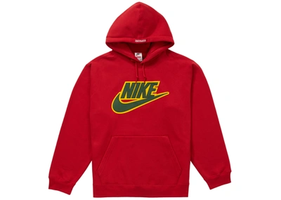 Pre-owned Supreme  Nike Leather Applique Hooded Sweatshirt Red