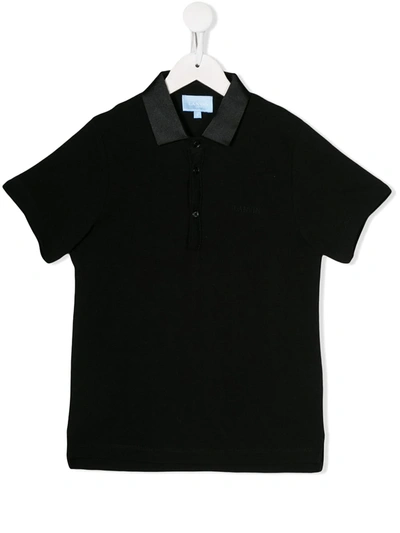 Lanvin Enfant Kids' Metallized Collar Polo Shirt In Black