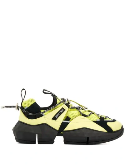 Jimmy Choo Diamond Trail/m Tennis Ball Yellow And Black Stretch Mesh Trainers With Leather Detailing