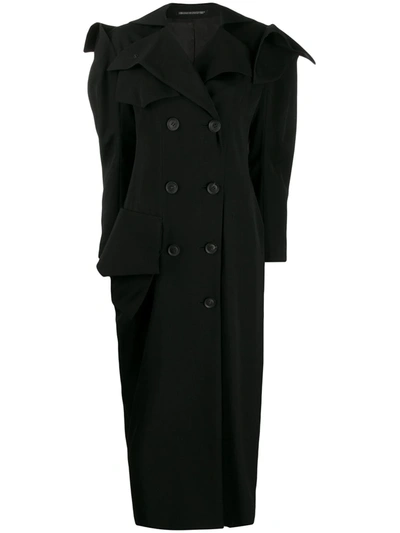 Yohji Yamamoto Asymmetric Double-breasted Wool Coat In Black