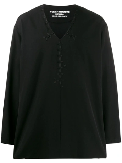Yohji Yamamoto Embroidered Loose-fit Silk Shirt In Black