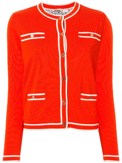 Tory Burch Kendra Contrast-trimmed Cardigan In Red