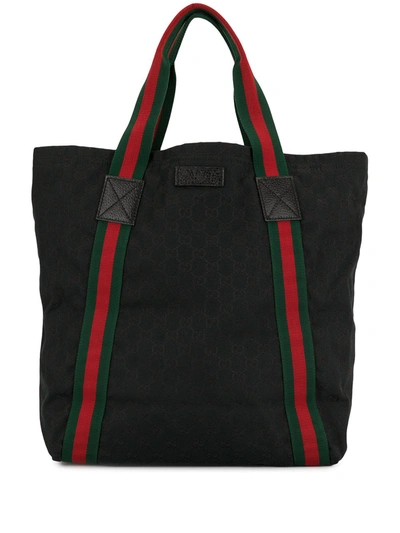 Pre-owned Gucci Shelly Line Gg Tote In Black