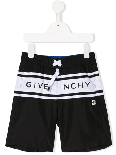 Givenchy Kids' Logo Drawstring Swim Shorts In Black