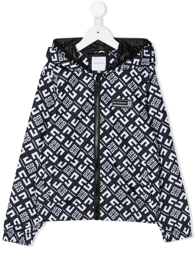 Givenchy Kids' All-over Logo Hooded Jacket In Black
