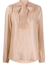 Antonelli Shimmery Pussy Bow Blouse In Pink