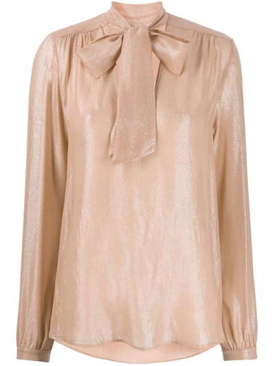 Antonelli Shimmery Pussy Bow Blouse In Pink