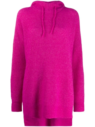 Ganni Oversized Knitted Hoodie In Pink