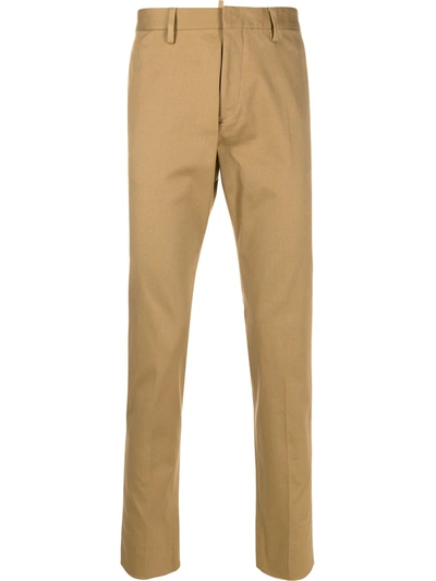 Dsquared2 Logo Plaque Tailored Trousers In Neutrals