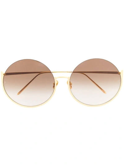 Linda Farrow Oversized Round Frame Sunglasses In Gold