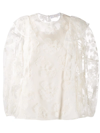 Chloé Floral Embroidered Tulle Blouse In White