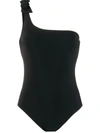 Zimmermann Bow Embellished Asymmetric Swimsuit In Black