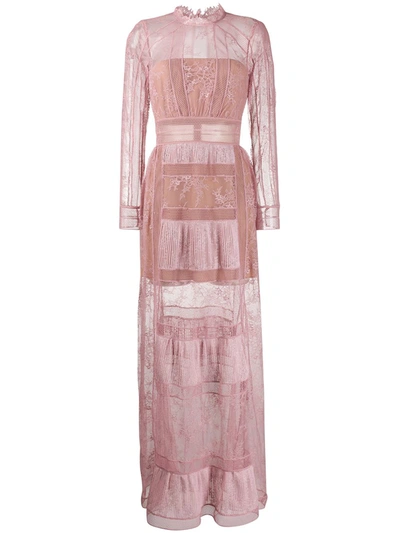 Self-portrait Lace Trim Maxi Dress In Pink