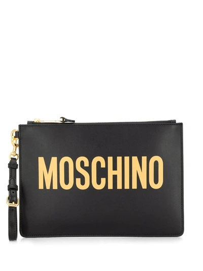 Moschino Logo Printed Clutch In Black