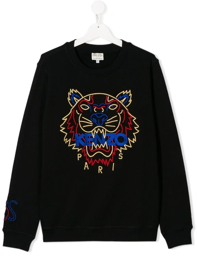 Kenzo Teen Tiger Embroidered Sweatshirt In Black