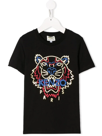 Kenzo Kids' Tiger Printed T-shirt In Black