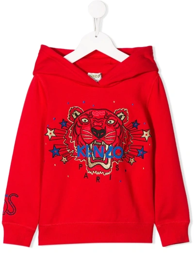 Kenzo Kids' Embroidered Tiger Hoodie In Red