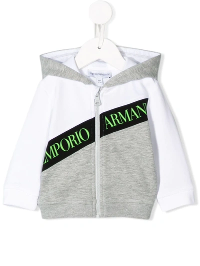 Emporio Armani Babies' Two-tone Zip-up Hoodie In White