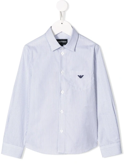 Emporio Armani Kids' Embroidered Logo Striped Shirt In Blue