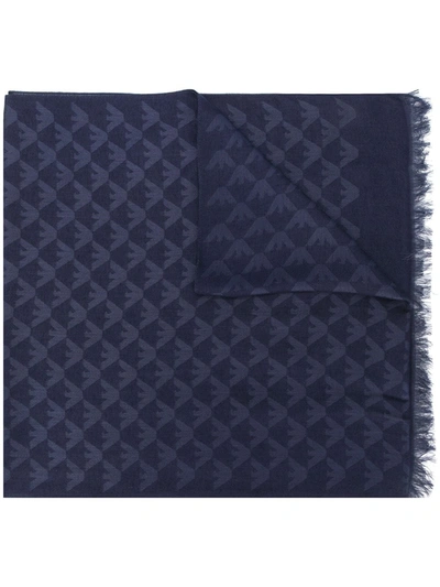 Emporio Armani Kids' All Over Logo Fringed Scarf In Blue