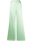Alexander Wang T Shine Wash And Go Satin Wide Leg Trousers In Green
