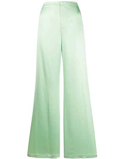 Alexander Wang T Shine Wash And Go Satin Wide Leg Trousers In Green