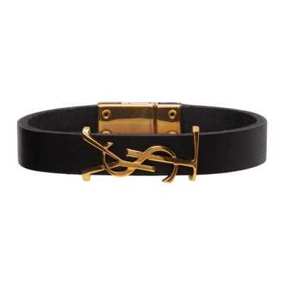 Saint Laurent Opyum Ysl Double Wrap Bracelet In Black Gold