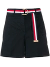 Tommy Hilfiger Belted High-rise Shorts In Blue