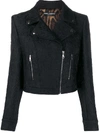 Dolce & Gabbana Cropped Jacquard Biker Jacket In Black