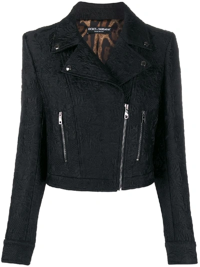 Dolce & Gabbana Cropped Jacquard Biker Jacket In Black