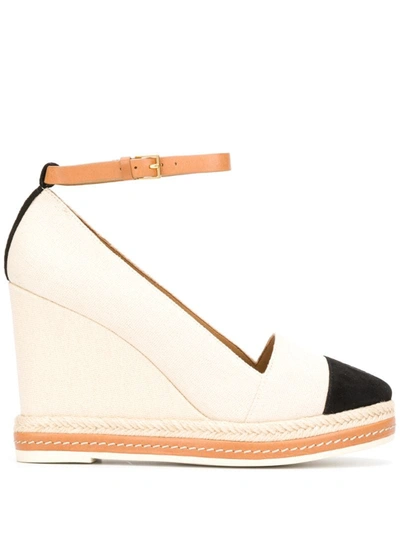 Tory Burch Canvas Wedged Espadrilles In White