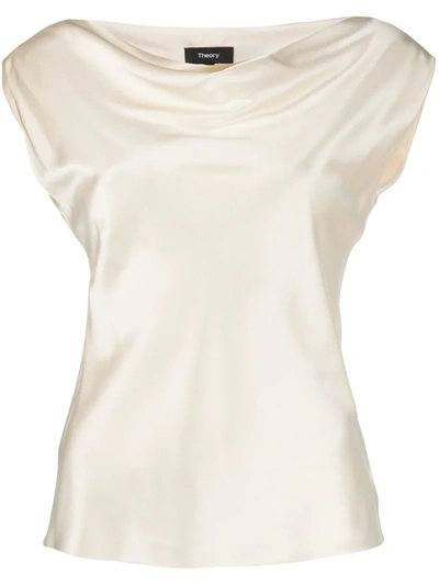 Theory Draped Boat-neck Blouse In Neutrals