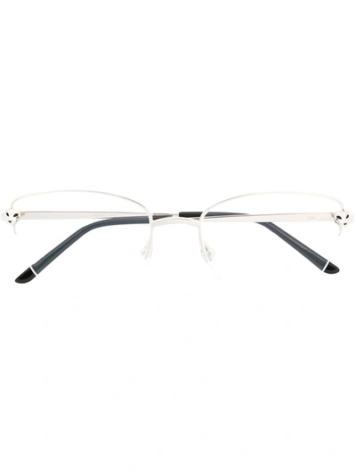Cartier Panthere Square Frame Optical Glasses In 银色