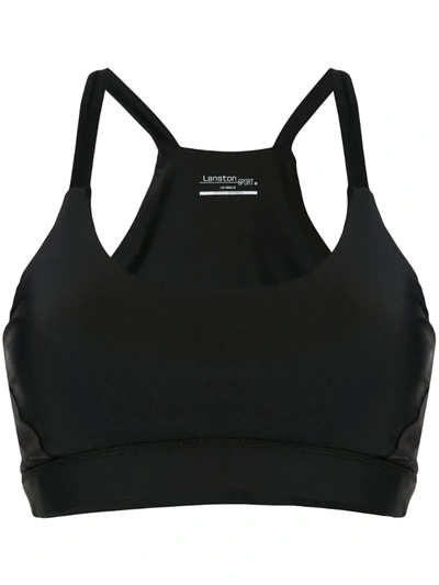 Lanston Sport Jay Stretch And Ribbed Jersey Sports Bra In Black