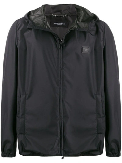 Dolce & Gabbana Logo-appliqué Hooded Jacket In Black