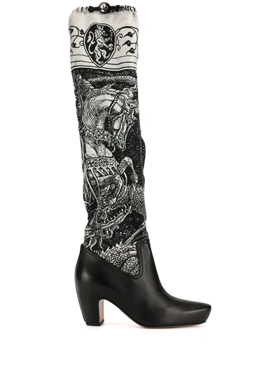 Lanvin “saint George And The Dragon” Print Boots In Black