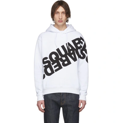 Dsquared2 Double Logo Printed Hoodie In 987 White B