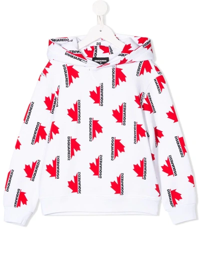 Dsquared2 Kids' Maple Leaf Print Hoodie In White