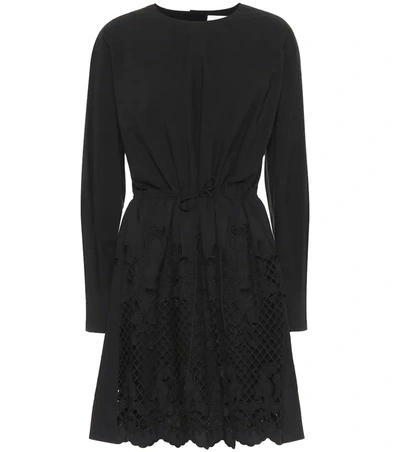 See By Chloé Floral-embroidered Cotton-poplin Mini Dress In Black