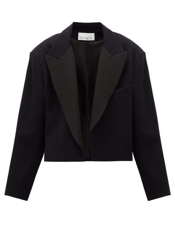 Raey Exaggerated-shoulder Cropped Wool-blend Tux Jacket In Navy | ModeSens