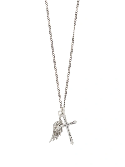 Emanuele Bicocchi Cross And Wing Charm Sterling-silver Necklace In Metallic