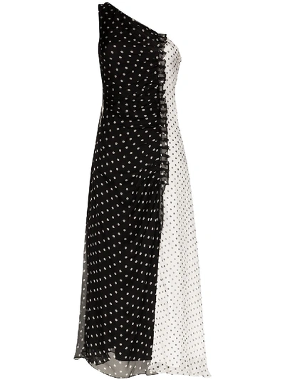 House Of Holland One-shoulder Gathered Polka Dot Dress In White