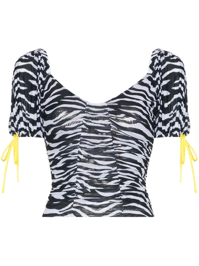 Staud Zebra Mesh Crop Top In White