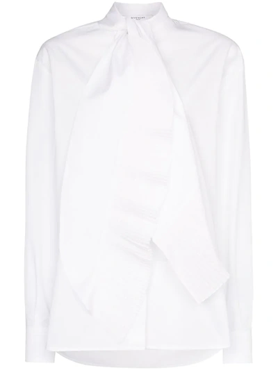 Givenchy Scarf Neck Cotton Poplin Blouse In White