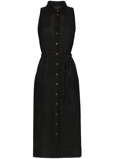 Lisa Marie Fernandez Alison Organic Linen Shirt Dress In Black