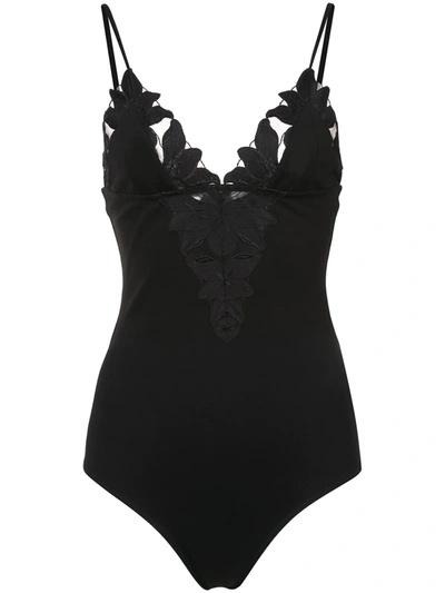 Fleur Du Mal Faux Leather Lily Triangle Bodysuit In Black