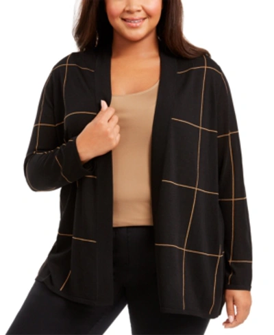 Anne Klein Plus Size Plaid Open-front Cardigan In Anne Black/gold