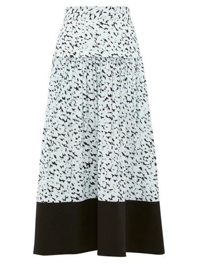 Proenza Schouler Abstract Leopard Print Yoked Waist Belted Skirt In Blue-lt