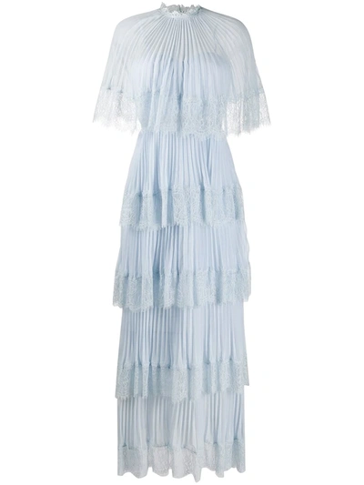 Self-portrait Chiffon Cape Tiered Maxi Dress In Blue