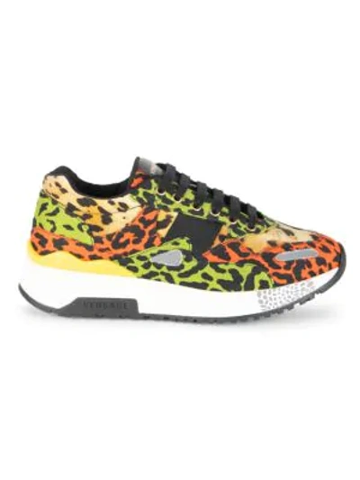 Versace Men's Multicolor Leopard-print Canvas Sneakers